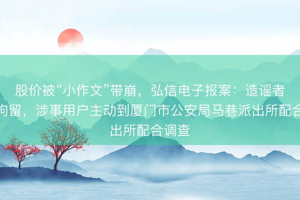股价被“小作文”带崩，弘信电子报案：造谣者已被拘留，涉事用户主动到厦门市公安局马巷派出所配合调查