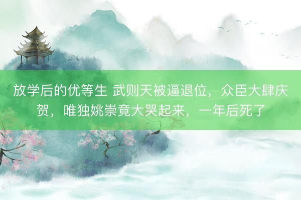 放学后的优等生 武则天被逼退位，众臣大肆庆贺，唯独姚崇竟大哭起来，一年后死了