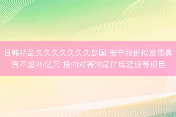 日韩精品久久久久久久久岛国 安宁股份拟发债募资不超25亿元 投向对箐沟尾矿库建设等项目