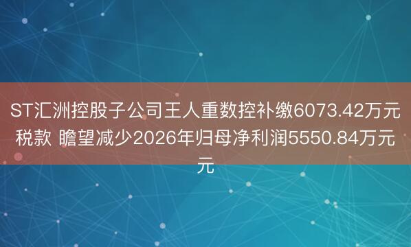 ST汇洲控股子公司王人重数控补缴6073.42万元税款 瞻望减少2026年归母净利润5550.84万元