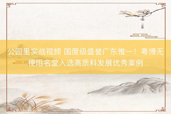 公园里实战视频 国度级盛誉广东惟一！粤博无梗阻名堂入选高质料发展优秀案例
