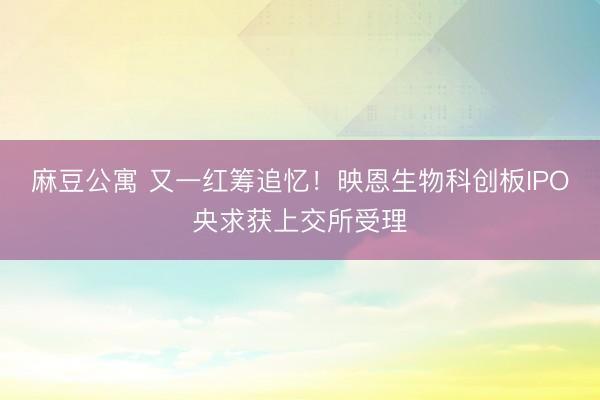 麻豆公寓 又一红筹追忆！映恩生物科创板IPO央求获上交所受理