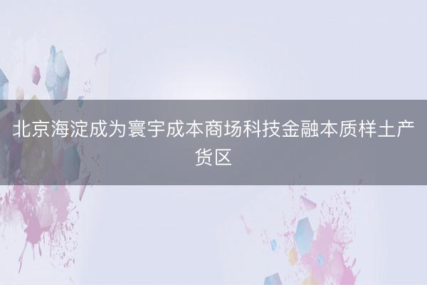 北京海淀成为寰宇成本商场科技金融本质样土产货区