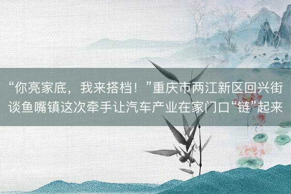 “你亮家底，我来搭档！”重庆市两江新区回兴街谈鱼嘴镇这次牵手让汽车产业在家门口“链”起来