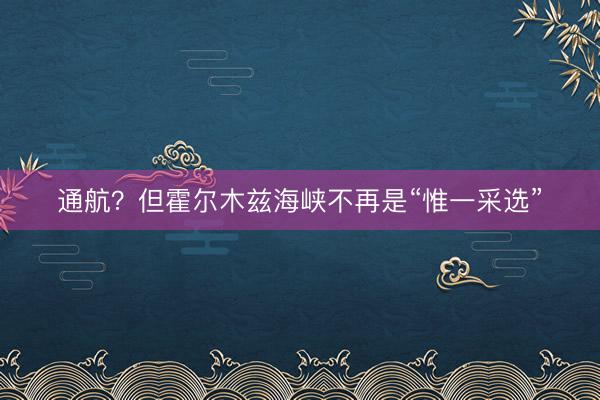 通航？但霍尔木兹海峡不再是“惟一采选”
