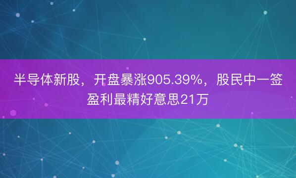 半导体新股，开盘暴涨905.39%，股民中一签盈利最精好意思21万